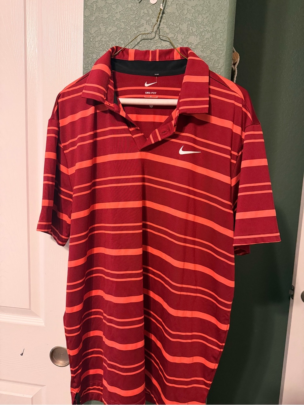 Nike Men’s Red and Orange Striped Dri-FIT Polo